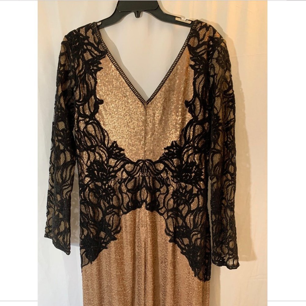 NEW $668 Tadashi Shoji Vulcan Lace Sequin Long Sleeve Gown Copper [SZ‎ 16 ] - Picture 11 of 13